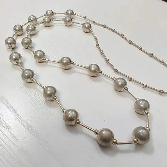 Vintage Southwestern Sterling Silver Long Strand Pearl Seed Liquid Bead Necklace - Picture 6 of 13